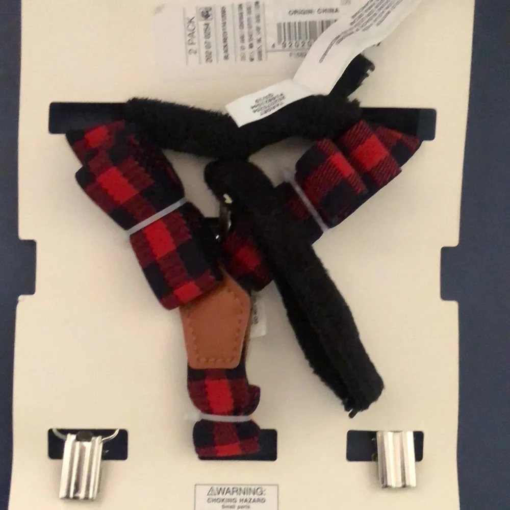 NWT Cat & Jack Black Bow Tie and Plaid Suspenders Set
